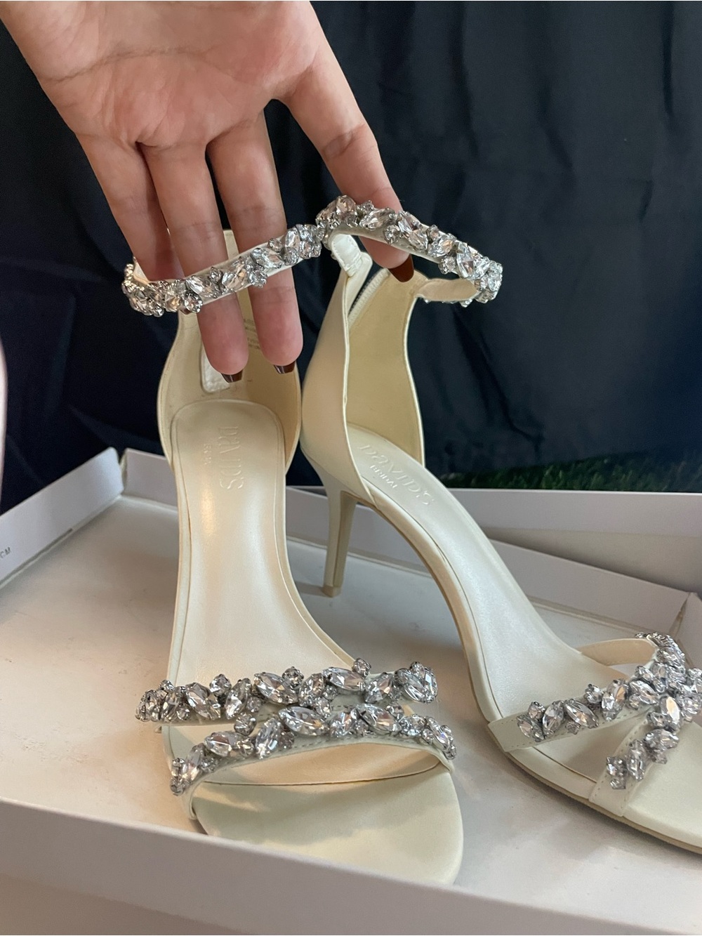 David’s Bridal - Arden Ivory Crystal-Ankle Strap Stiletto Heels